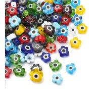 Stiesy Lot de 128 pièces de perles florales Millefiori en verre travaillé à la lampe Œil du mal Fleur de prunier Perles d'espacement pour fabrication de bijoux DIY Collier Bracelet