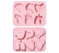 Stiesy Lot de 2 moules en silicone réutilisables à 6 cavités en forme d'organe humain 3D pour fondant, gâteau, cœur, cerveau, savon, pudding, bonbons, chocolat, décoration créative d'Halloween