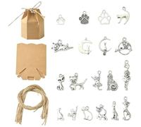 Stiesy Lot de 20 boîtes cadeaux en papier kraft avec breloques en forme de chat vintage - Boîte de rangement pliable en argent vieilli - Kit cadeau pour invités - Souvenir d'anniversaire de mariage