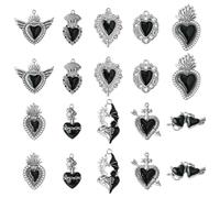 Stiesy Lot de 20 breloques gothiques noires en forme de cœur avec aile et épée en émail pour la fabrication de bijoux, loisirs créatifs, colliers, boucles d'oreilles, cadeau de Saint-Valentin
