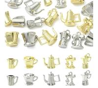 Stiesy Lot de 20 breloques sur le thème du café, en alliage pour la fabrication de bijoux, cadeau de barista, accessoires pour amateurs de café, bracelet à faire soi-même, couleur platine et dorée