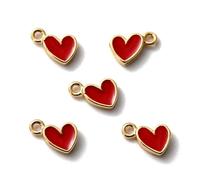 Stiesy Lot de 20 mini breloques en forme de cœur rouge plaqué or 18 carats en laiton émaillé pour la Saint-Valentin, colliers, bracelets, boucles d'oreilles, fabrication de bijoux