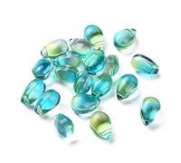 Stiesy Lot de 200 perles en verre turquoise en forme de gouttelettes d'eau percées sur le dessus - Perles d'espacement en cristal transparent pour fabrication de bijoux, bracelets, loisirs créatifs,