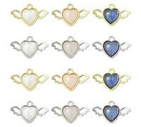 Stiesy Lot de 24 breloques en forme de cœur sacré en résine avec ailes creuses en métal pour la fabrication de bijoux, bracelets, colliers, boucles d'oreilles