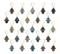 Stiesy Lot de 25 marqueurs de point main de Fatima en émail avec breloques mauvais œil avec anneau de tricot réglable pour tricot, bijoux, tissage, couture, matelassage, loisirs créatifs