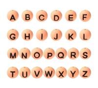 Stiesy Lot de 26 perles rondes en silicone avec lettre de A à Z orange de 10 mm avec trou de 3 mm pour la fabrication de bijoux, lettres de l'alphabet et bracelets