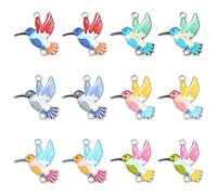 Stiesy Lot de 30 breloques en émail coloré imprimé colibri pour la fabrication de bijoux, les loisirs créatifs et les bracelets