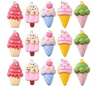 Stiesy Lot de 30 breloques en forme de crème glacée en résine - 5 styles - Charms colorés pour desserts sucrés - Parfaits pour la fabrication de bracelets, colliers et bijoux DIY
