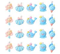 Stiesy Lot de 30 breloques en résine de 5 styles - Série océan - Jolis animaux marins - Sirène, baleine, pieuvre - Pour la fabrication de bijoux, les loisirs créatifs