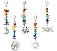 Stiesy Lot de 30 breloques tibétaines en pierre précieuse naturelle de 5 styles chakra avec pendentif soleil et lune tibétain pour la fabrication de bijoux, bracelets et loisirs créatifs