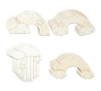 Stiesy Lot de 40 pendentifs en bois brut pour loisirs créatifs, décorations à suspendre arc-en-ciel avec découpes en bois en forme de nuage pour porte, fête, loisirs créatifs