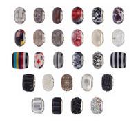 Stiesy Lot de 54 perles mixtes noires et blanches à grand trou en résine acrylique de Murano européennes avec strass à facettes pour la fabrication de bijoux, bracelets, colliers, chaînes serpent,