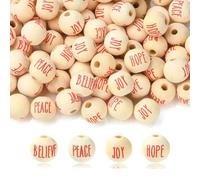Stiesy Lot de 80 perles rondes en bois imprimées de 4 styles, avec inscription « Hope Joy Peace », perles d'espacement en vrac de 15,5 mm pour fabrication de guirlandes et loisirs créatifs, décoration