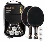 STIGA Kit de Tennis de Table de qualité supérieure pour 2 Joueurs - Comprend 2 pagaies homologuées ITTF, 3 balles de ping-Pong Blanches 3 étoiles et Sac de Transport