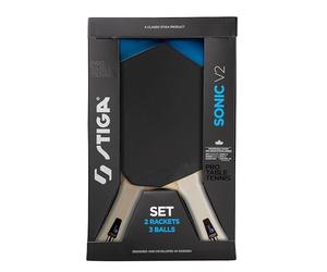 STIGA Sonic V2 Ensemble de Tennis de Table, Constitué de 2 Raquettes et de 3 Balles, Forme Cybershape, Revêtements approuvés par l'ITTF, Idéal pour Débutants, la Famille et Les Joueurs Amateurs