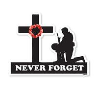 stika.co Soldat et croix, Lest we forget Poppy Flower Remembrance Sunday, Armistice Day, War Heroes Armed Forces, 11 novembre (Vinyle autocollant, Petit - 130 mm x 100 mm)