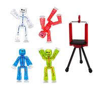 StikBot Zing Lot de 4 figurines articulées transparentes et trépied pour téléphone portable