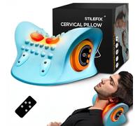 STILEFIX Coussin de massage pour le cou pour soulager la douleur des tissus profonds, étireur de cou portable avec chaleur, 3 modes réglables, masseur ergonomique à 26° pour les épaules, bleu