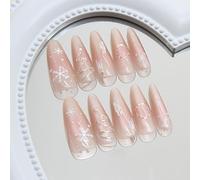 Stilettos Faux Nails Cats Eyes Presse Sur Les Fausses Collets Artificiels Les Conceptions De Flocon De Neige French Tip Acrylique Glues Nail For Women Clear
