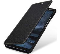 STILGUT Housse Compatible avec Nokia 9 PureView, Coque à Rabat latéral en Cuir véritable, Noir