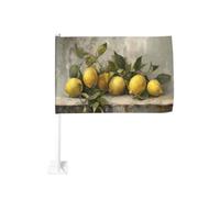 Still Life of Lemons Drapeau de voiture rustique à clip pour fenêtre extérieure 30 x 45 cm Décoration de voiture double face