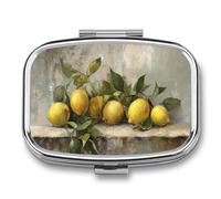 Still Life of Lemons Pilulier rustique à 2 compartiments Portable Pilulier de voyage pour sac à main