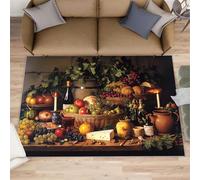 Still Life Tapis peinture à l'huile pour salon, 140 x 200 cm, tapis à poils courts, panier de fruits, tapis antidérapant, facile d'entretien, pour chambre de garçon, chambre à coucher, salle à manger