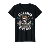 Still Sober Bitches Messy Bun Drinking Coffee Skeleton T-Shirt Graphique avec Valeur, Femme, Noir, XS
