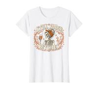 Still Sober Bitches Skeleton Messy Bun Drinking Coffee T-Shirt Graphique avec Valeur, Femme, Blanc, XS
