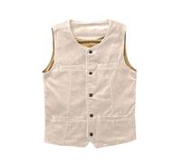 Stillluxury Gilet rayé rétro en velours côtelé pour homme avec fermeture à boutons, coupe ajustée, style décontracté, beige, 4XL