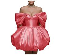 Stillluxury Robe de bal courte en satin avec poches et épaules dénudées Robe de bal une ligne formelle HC022C, corail, 38