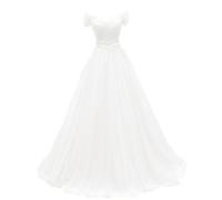 Stillluxury Robe de bal en tulle à épaules dénudées avec paillettes brillantes EV004, Blanc a, 48