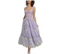 Stillluxury Robe de bal en tulle avec broderie florale pour juniors longueur thé robe de soirée PM39, a-violet, 40