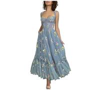 Stillluxury Robe de bal en tulle avec broderie florale pour juniors longueur thé robe de soirée PM39, A-dusty Blue, 48