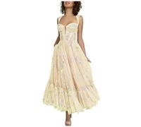 Stillluxury Robe de bal en tulle avec broderie florale pour juniors longueur thé robe de soirée PM39, Champagne., 38