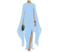 Stillluxury Robe de soirée longue en mousseline de soie avec manches évasées fendues pour femme EV154, A-bleu ciel., 42