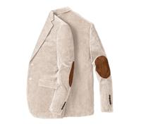 Stillluxury Veste en velours à patch au coude pour homme, veste de sport décontractée à revers à simple boutonnage, veste de mariage, beige, XL