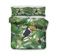 Stillshine 1 Personne Parures de lit Toucan Tropicale Plante Animal Perroquet Ananas Fleur Housse de Couette et Taie d'oreiller Bleu Vert Blanc Jaune Literie Enfants Fille (A,Simple 140x200 cm)