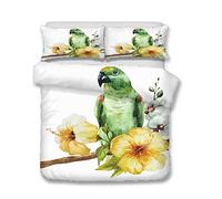 Stillshine 2 Personne Parures de lit Toucan Tropicale Plante Animal Perroquet Ananas Fleur Housse de Couette et Taie d'oreiller Bleu Vert Blanc Jaune Literie Enfants Fille (D,Double 200x200 cm)