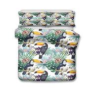 Stillshine 2 Personne Parures de lit Toucan Tropicale Plante Animal Perroquet Ananas Fleur Housse de Couette et Taie d'oreiller Bleu Vert Blanc Jaune Literie Enfants Fille (C,Double 200x200 cm)