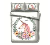 Stillshine 3D Cartoon Animaux Licorne Couverture de lit Microfibre avec Fermeture à Glissière Housse de Couette et Taies d'oreiller Parure de Lit (Blanc, 150 x 200 cm)