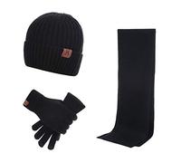 Stillshine Chaud Bonnet Tricoté + Longue écharpe + Gants à écran Tactile 3 PCS Automne Hiver Style Hommes Et Femmes Couple Cadeau De Mode Ensemble (Noir)