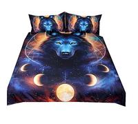Stillshine Ensemble de literie 3D Univers Ciel étoilé Galaxy Coloré Wolf 1 pièce Housse de Couette 220X240cm Et 2 taies d'oreiller 50x75cm Costume Trois pièces vec Fermeture à glissière