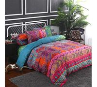 Parure de Lit Boheme Exotique Style Ethnique Mandala Linge de lit Microfiber Housse de Couette Taies d'oreiller Rouge Bleu Jaune Vert (Bohémien 2,220x240 cm)