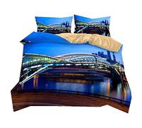 Stillshine Housse de Couette 140x200 Style Moderne Créatif 3D Urbain Bâtiment Néon Scène de Nuit Literie Simple Anti-humidité, Anti-acariens, Lisse Et Confortable