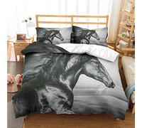 Stillshine . Housse de Couette Cheval 1 Personne Parure de lit 3D Animal Cheval Noir Blanc Rétro Housse de Couette et Taie d'oreiller Literie Garçon Jeunesse (Cheval 5, Lit Simple 140x200 cm)