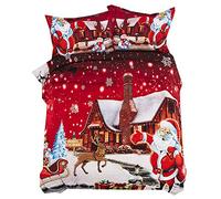 Stillshine Literie 3 pièces 220x240 noël Housse de Couette et Taies 3D Père Noël Polyester ultrafin Doux et Respirant