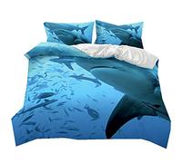Stillshine Literie Housse De Couette Simple 140x200 cm Océan École de Poisson Créatif Dessin Animé Requin Impression Enfants Cadeau, Anti-humidité, Anti-acariens, Lisse Et Confortable