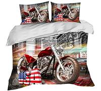 Stillshine Literie King Size 3 pièces 3D Équation Moto Hors Route Urban Harley Voiture de Course Désert Flamme Style rétro 1 Housse de Couette 220x240 cm et 2 Taies d'oreiller Étudiant Jeunesse
