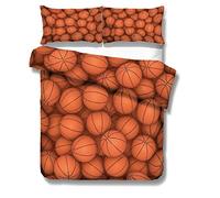 Stillshine . Parure de lit Adulte 2 Personnes Housse de Couette et Taie d'oreiller Sportif Style 3D Basketball Impression Élégant Literie Jaune Bleu Blanc Housse de Couette 200x200 Garçon Fille